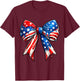 Cute Coquette Bow American Flag Patriotic Fourth of July T-Shirt - T-Shirt | Maroon