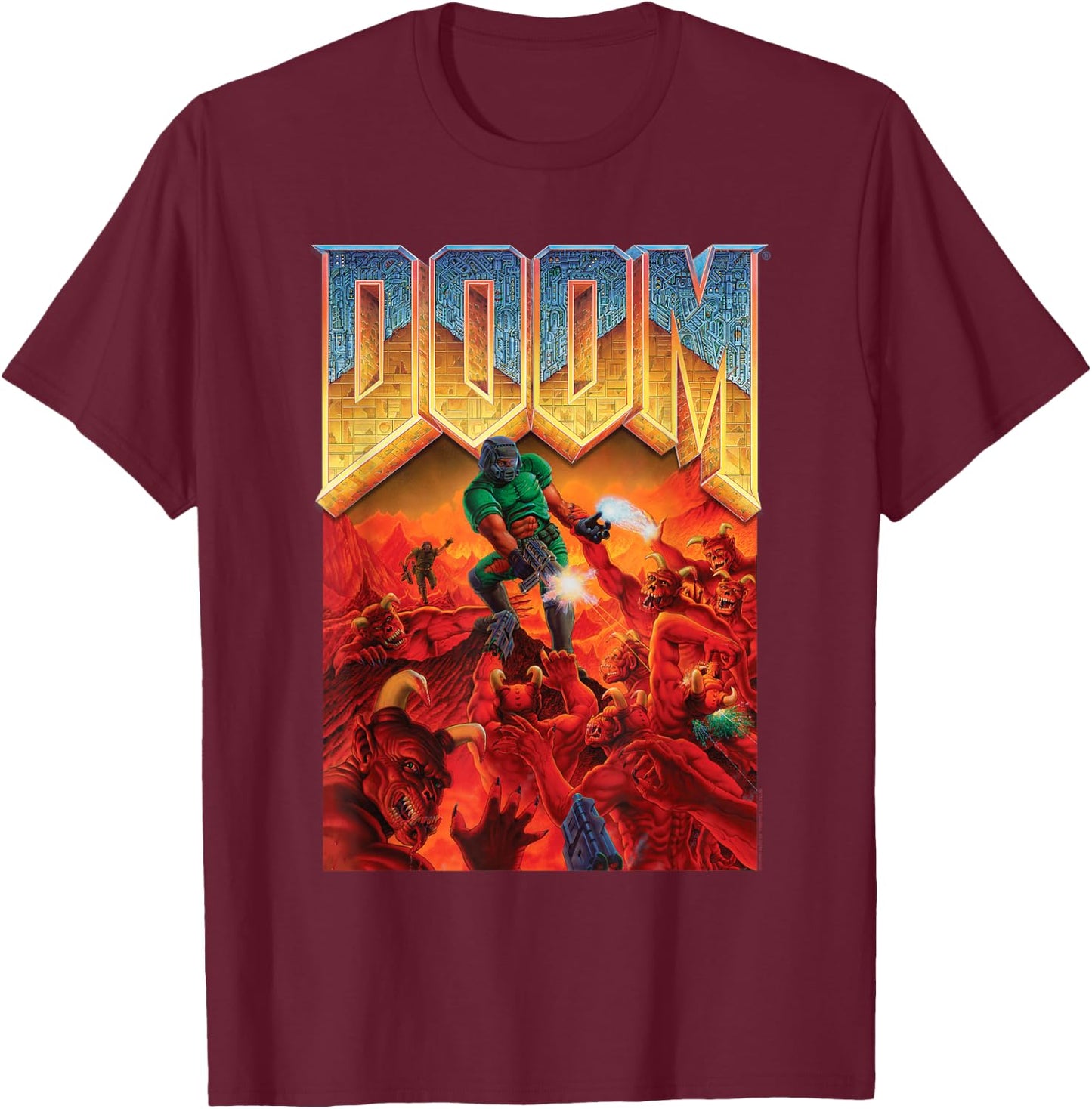 Ripple Junction x DOOM 1993 Video Game Cover Art , black T-Shirt - T-Shirt | Maroon