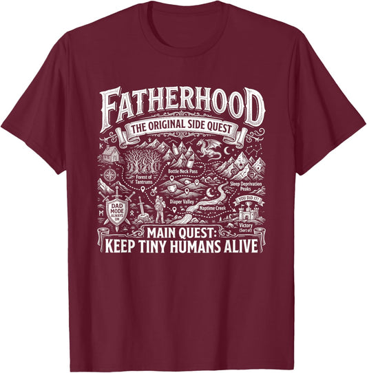 Fatherhood Side Quest Dad Life Sarcasm Fathers Day Humor Pun T-Shirt - T-Shirt | Maroon