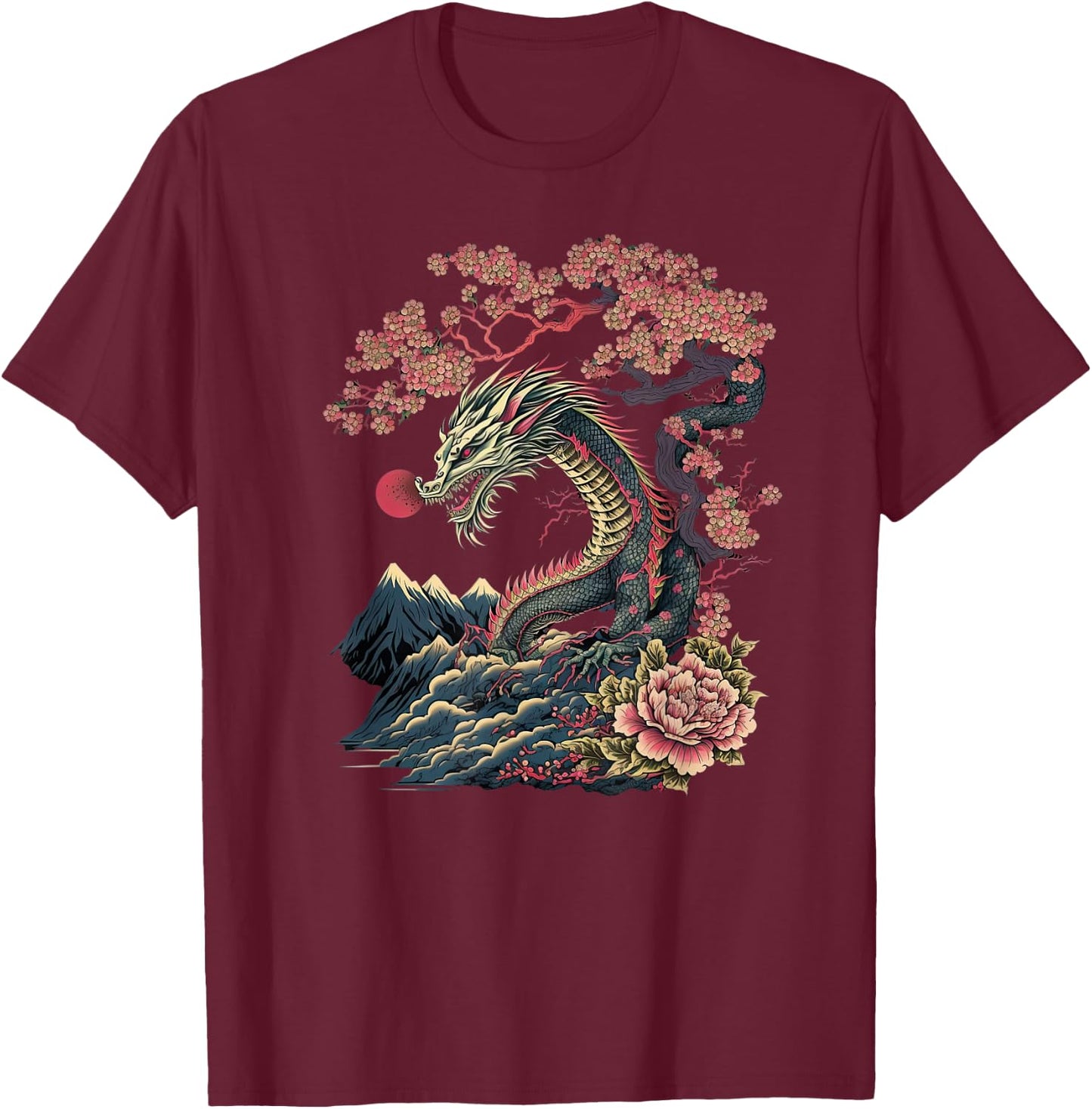 Japanese Aesthetic Dragon japanese art Japan Tattoo T-Shirt - T-Shirt | Maroon