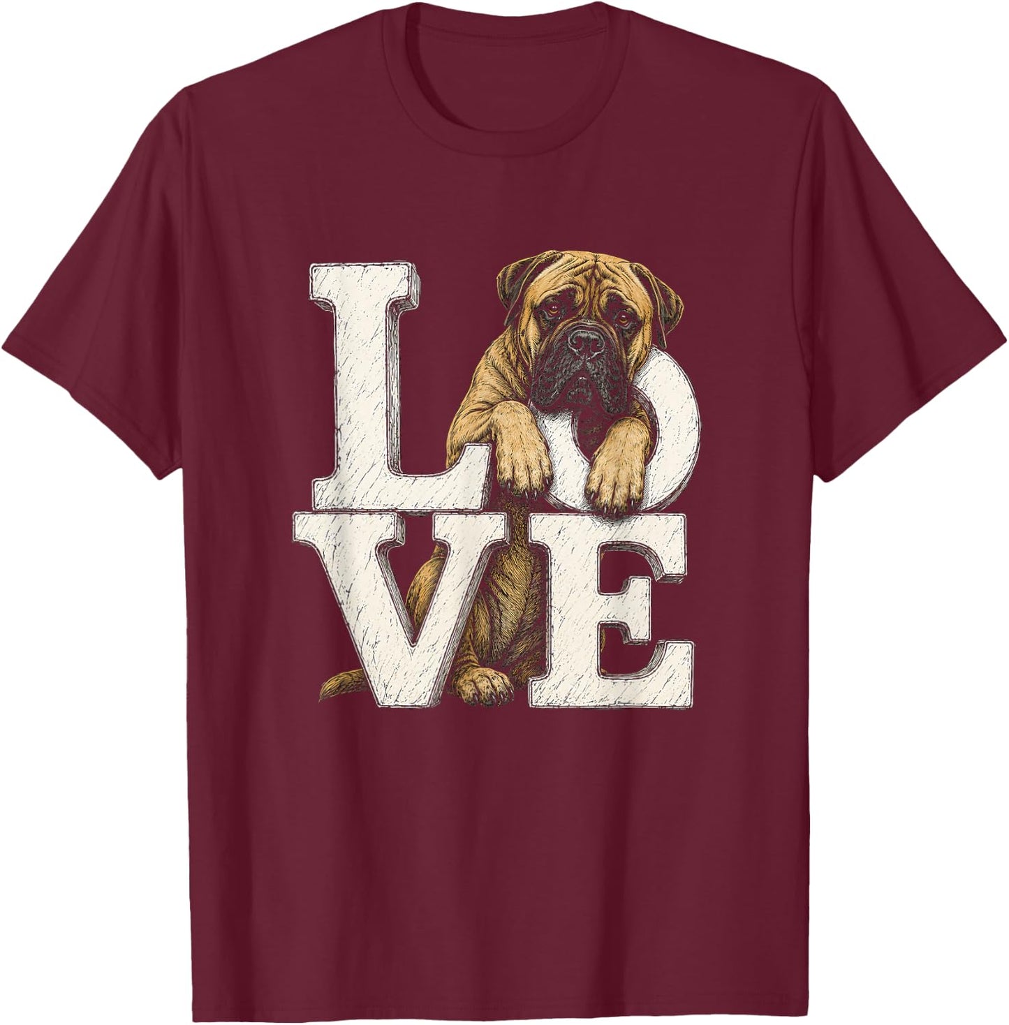 Bullmastiff Love Artwork Design T-Shirt - T-Shirt | Maroon