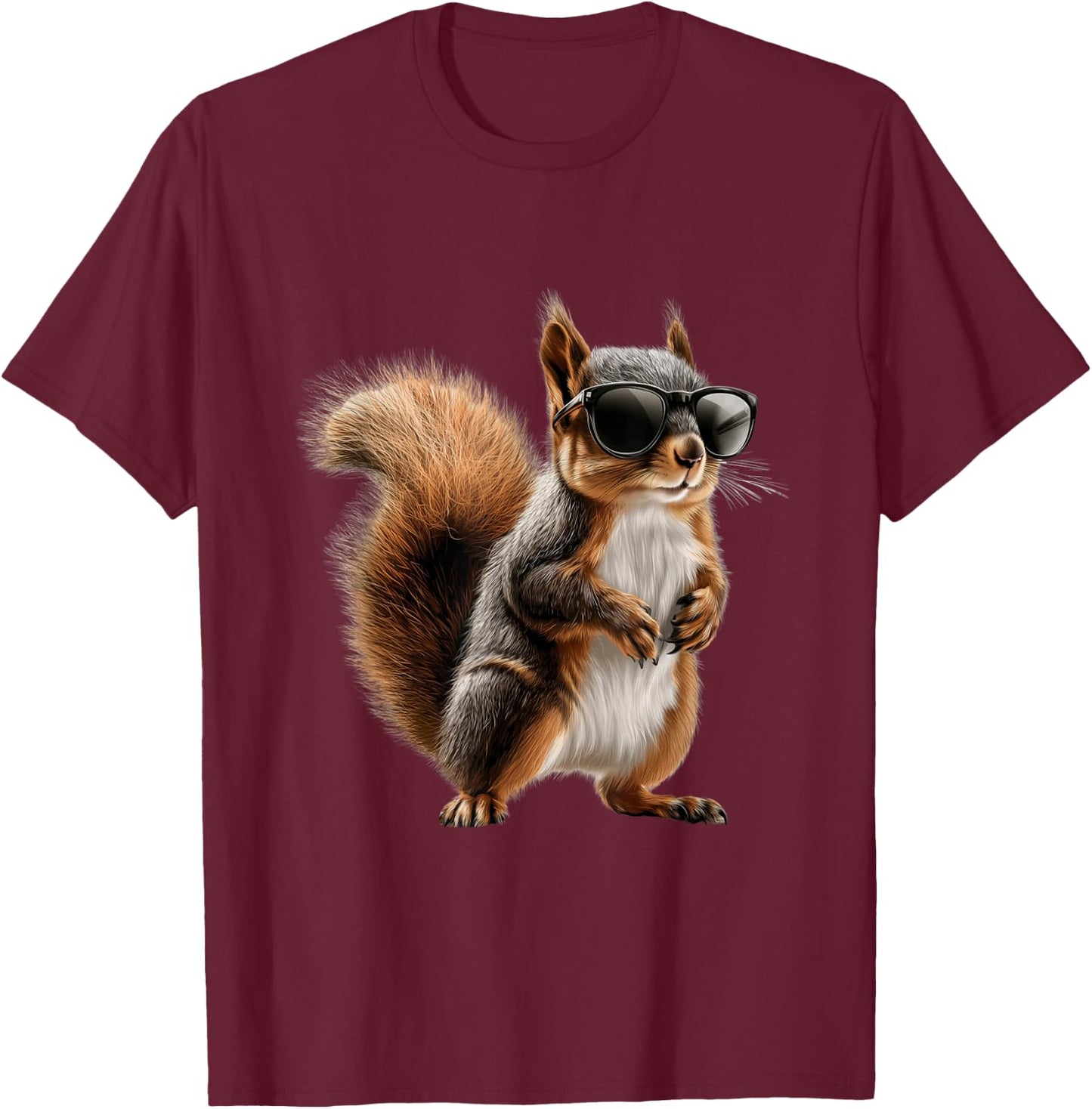 Se Eichhrnchen Motive fr Tierliebhaber - Adult Black Small Classic Cartoon Squirrel Motif with Sunglasses T-Shirt - T-Shirt | Maroon