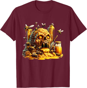Honeycore - Grotesque skull with honey and bees T-Shirt - T-Shirt | Maroon