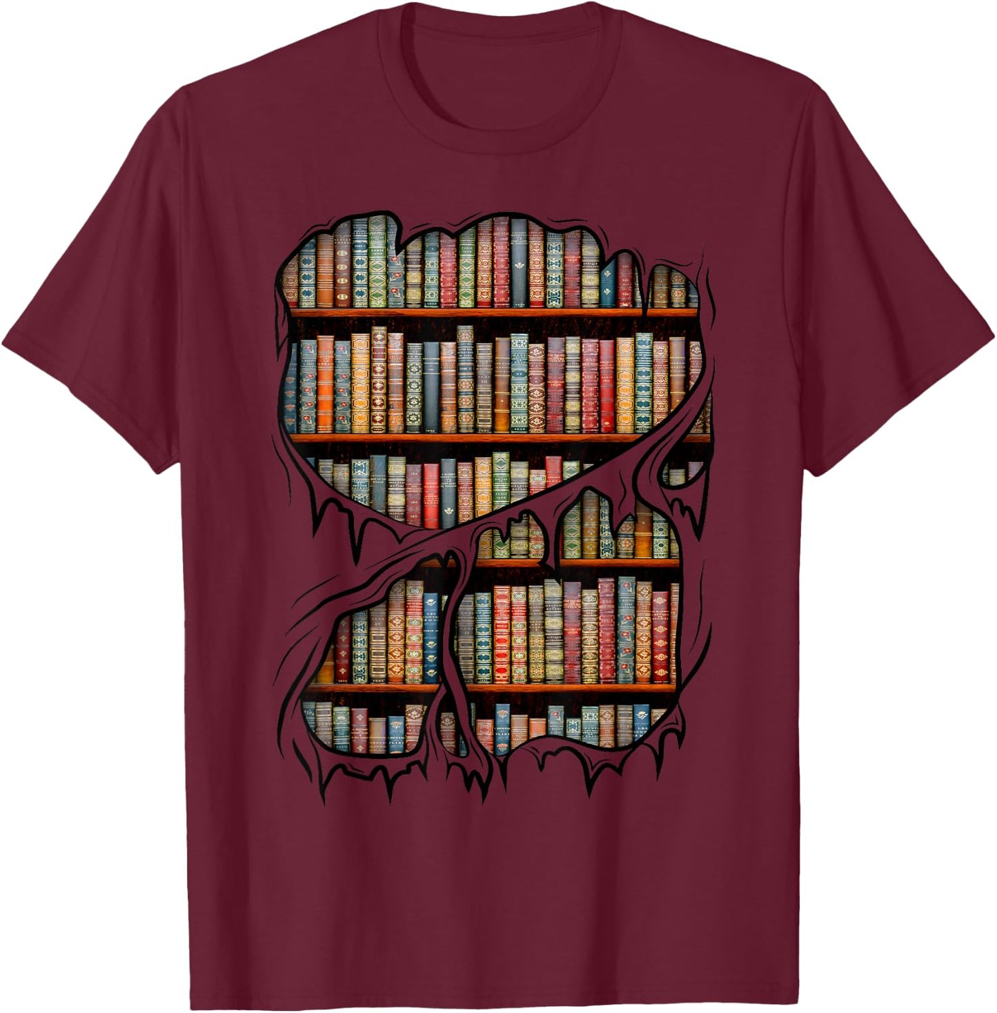 Bookcase Library Books Indoor Library Halloween Costume , gray, s T-Shirt - T-Shirt | Maroon