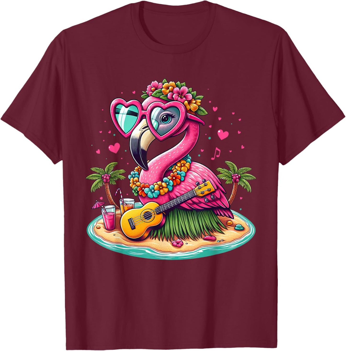 Flamingo Hawaiian Costume Children's Summer Holiday Flamingo , black T-Shirt - T-Shirt | Maroon