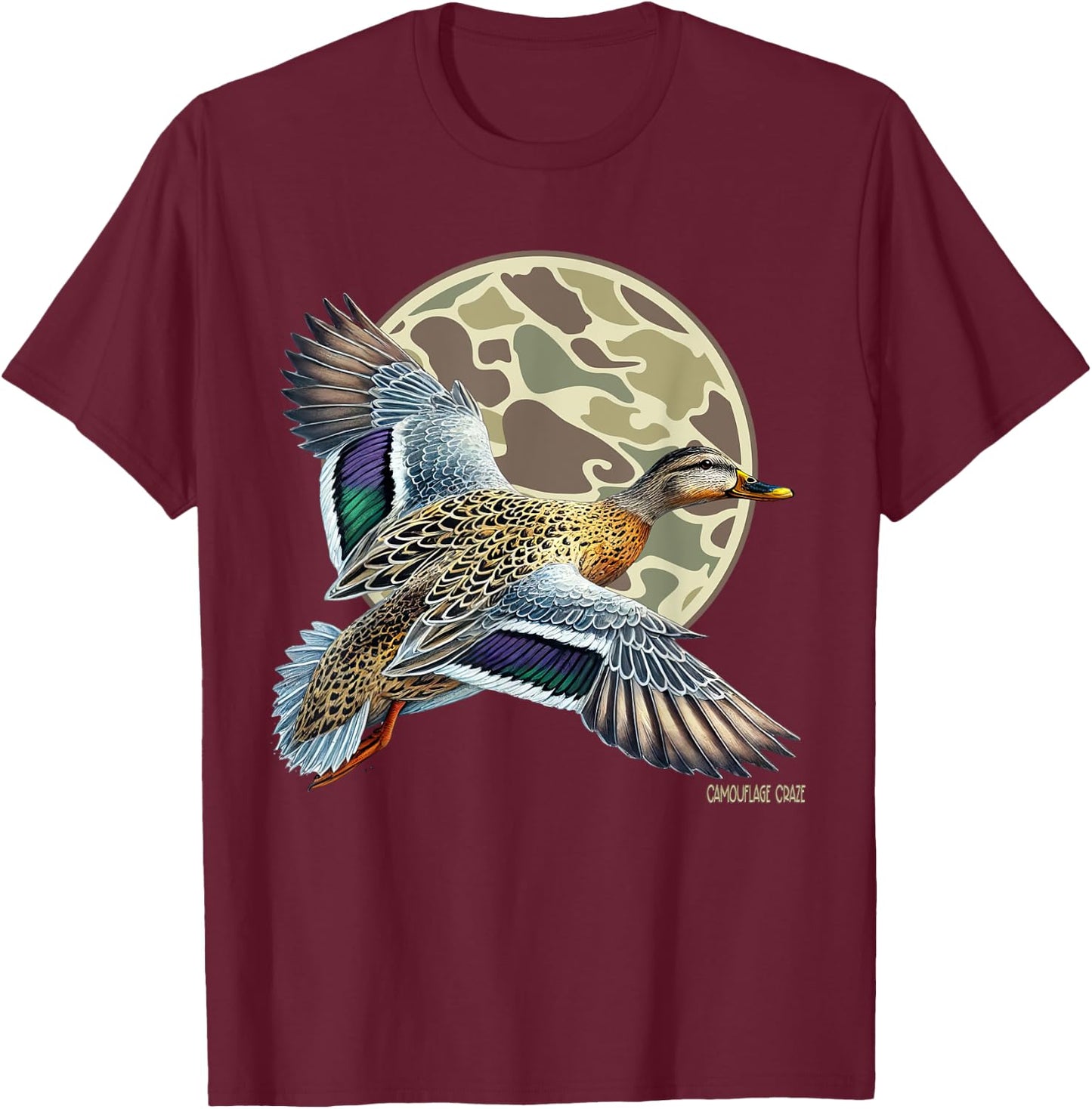 Flying Mottled Duck Camouflage Camo Duck Hunting Camo Hunter T-Shirt - T-Shirt | Maroon