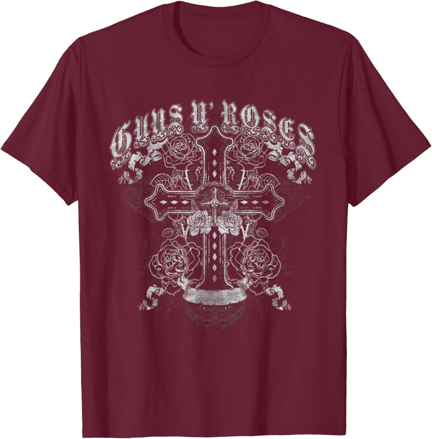 Guns N' Roses Official Vintage Cross White , black T-Shirt - T-Shirt | Maroon