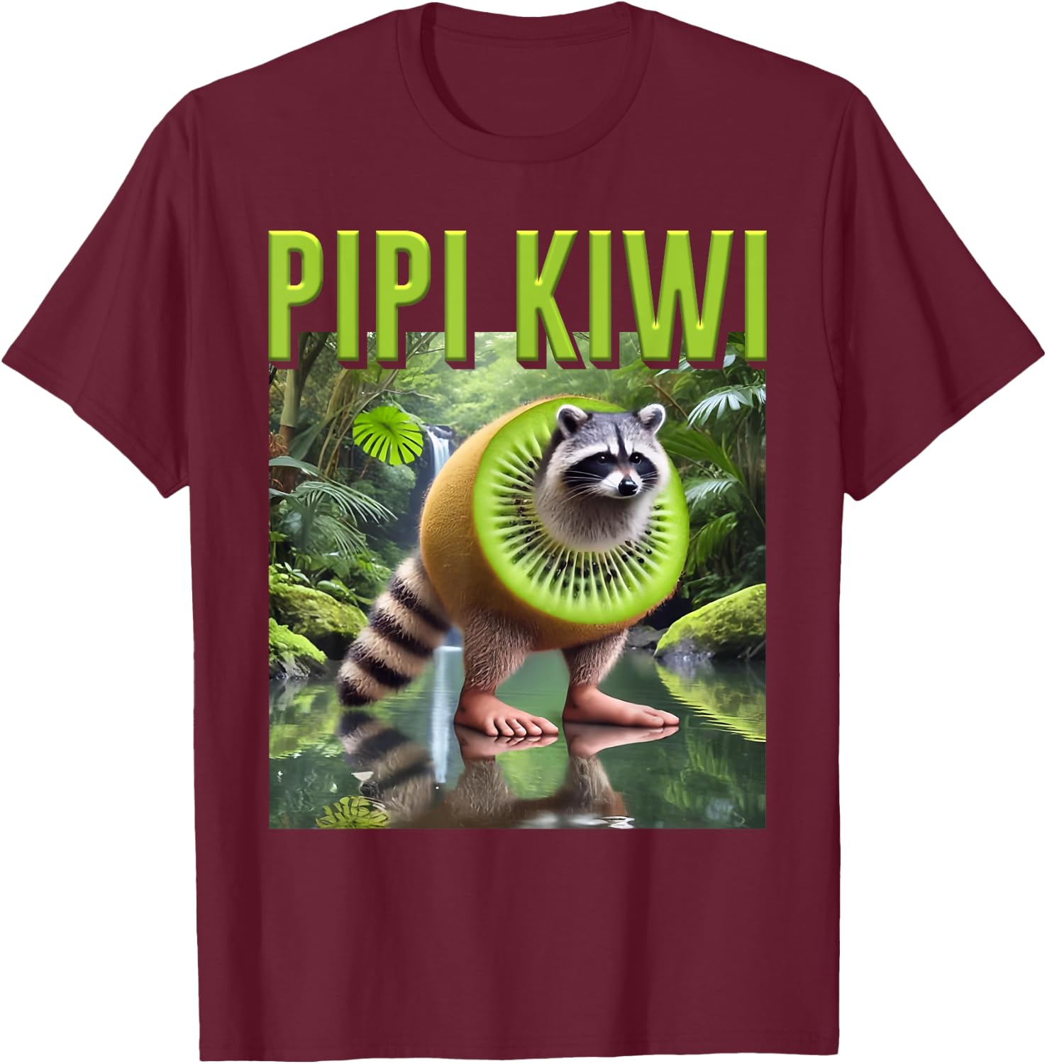 Pipi Kiwi Raccoon AI Monster Italian Brainrot Boy Meme Joke T-Shirt - T-Shirt | Maroon