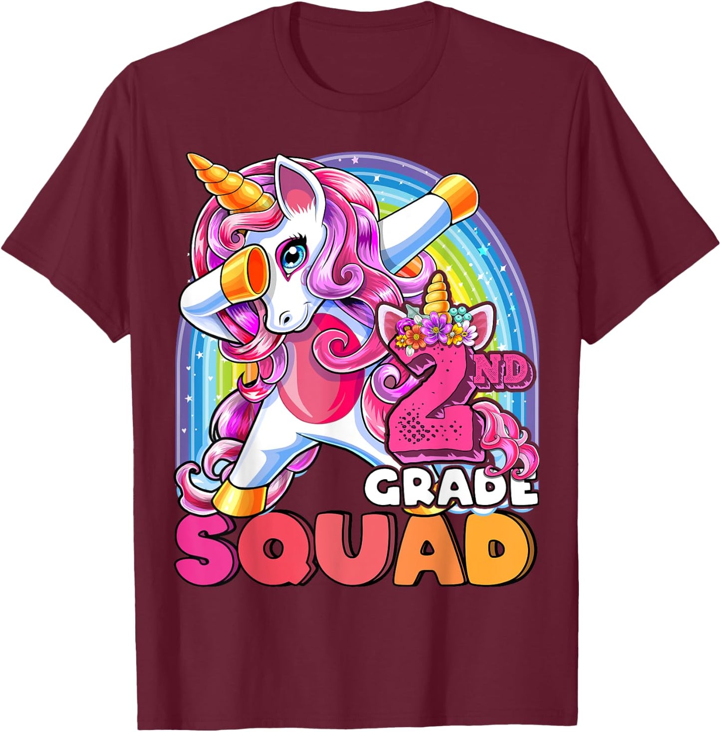 2nd Grade Squad Dabbing Unicorn Back to School Girls Gift T-Shirt - T-Shirt | Maroon