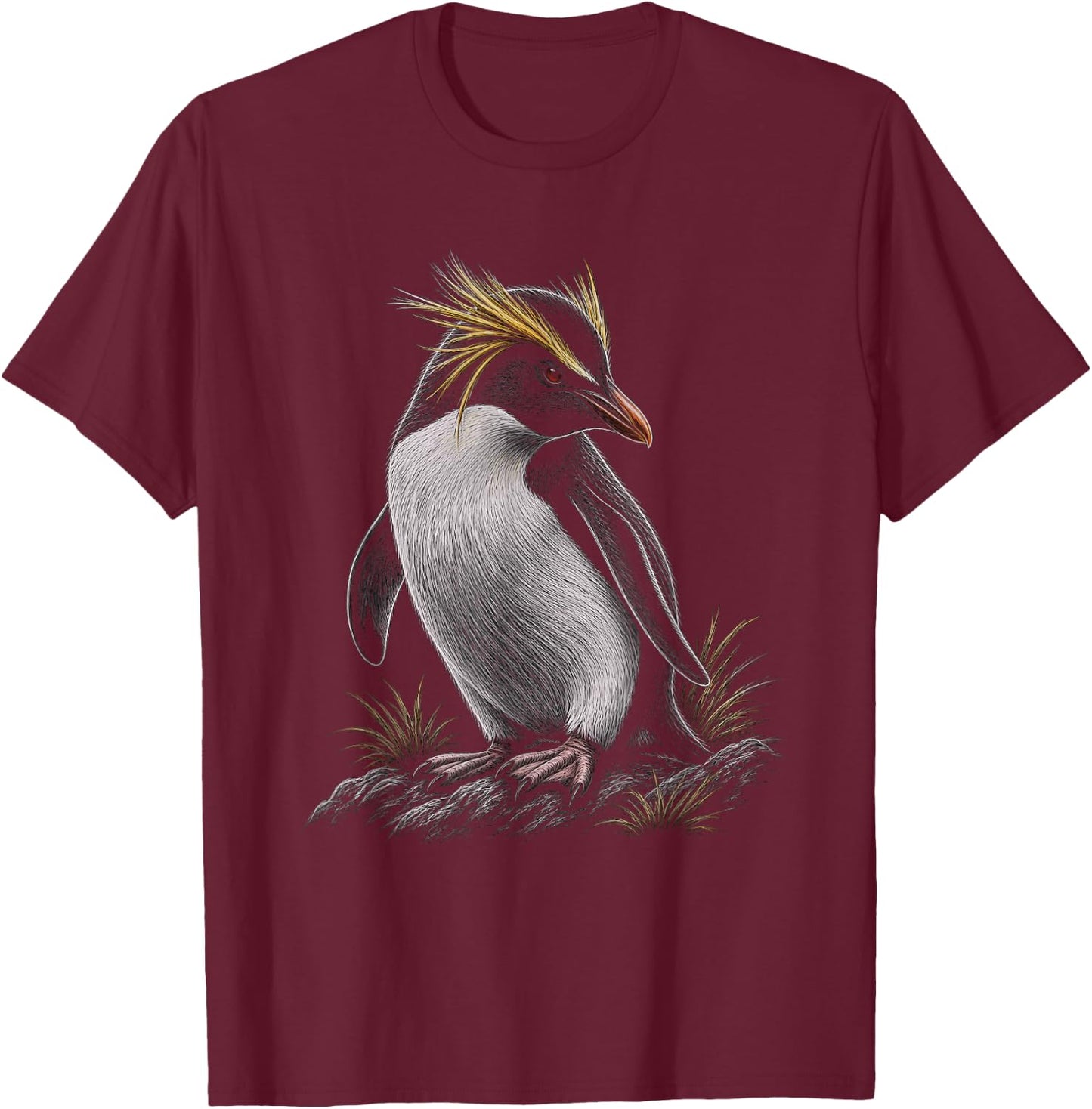 Macaroni Penguin Graphic Artwork Design T-Shirt - T-Shirt | Maroon