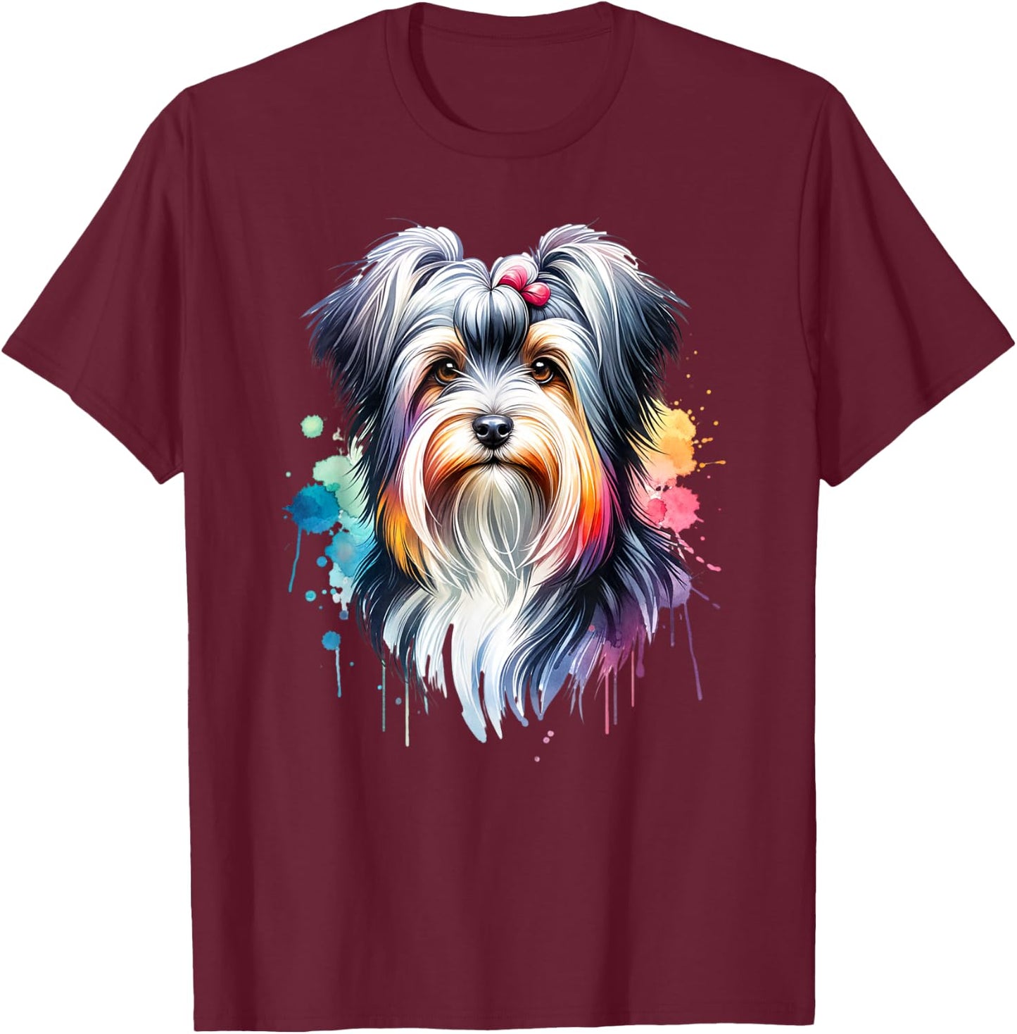 Biewer Terrier Dog Artwork T-Shirt - T-Shirt | Maroon