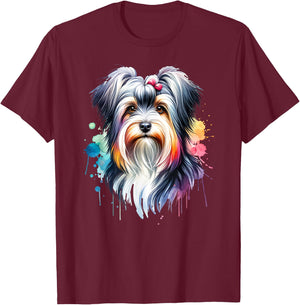 Biewer Terrier Dog Artwork T-Shirt - T-Shirt | Maroon
