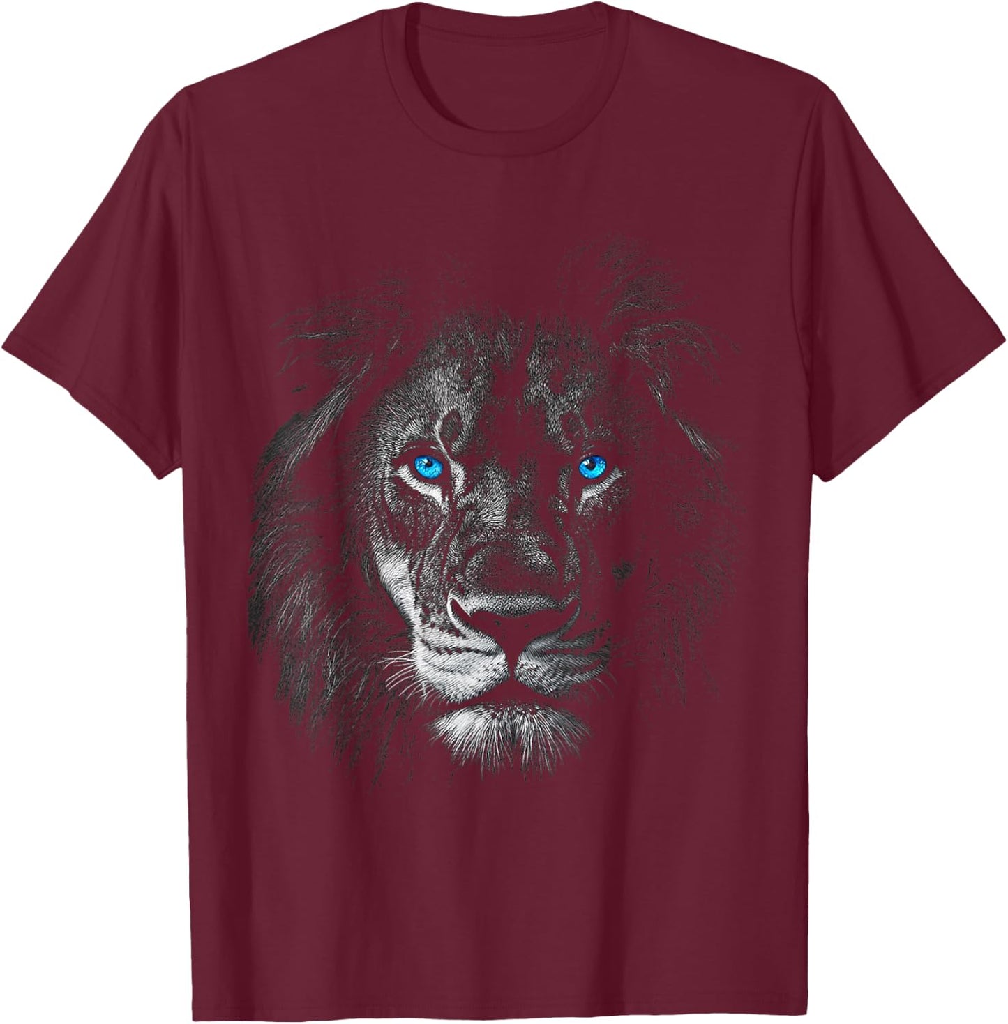Lion Animal Motif Yeux Bleus Illustration Lion T-Shirt - T-Shirt | Maroon