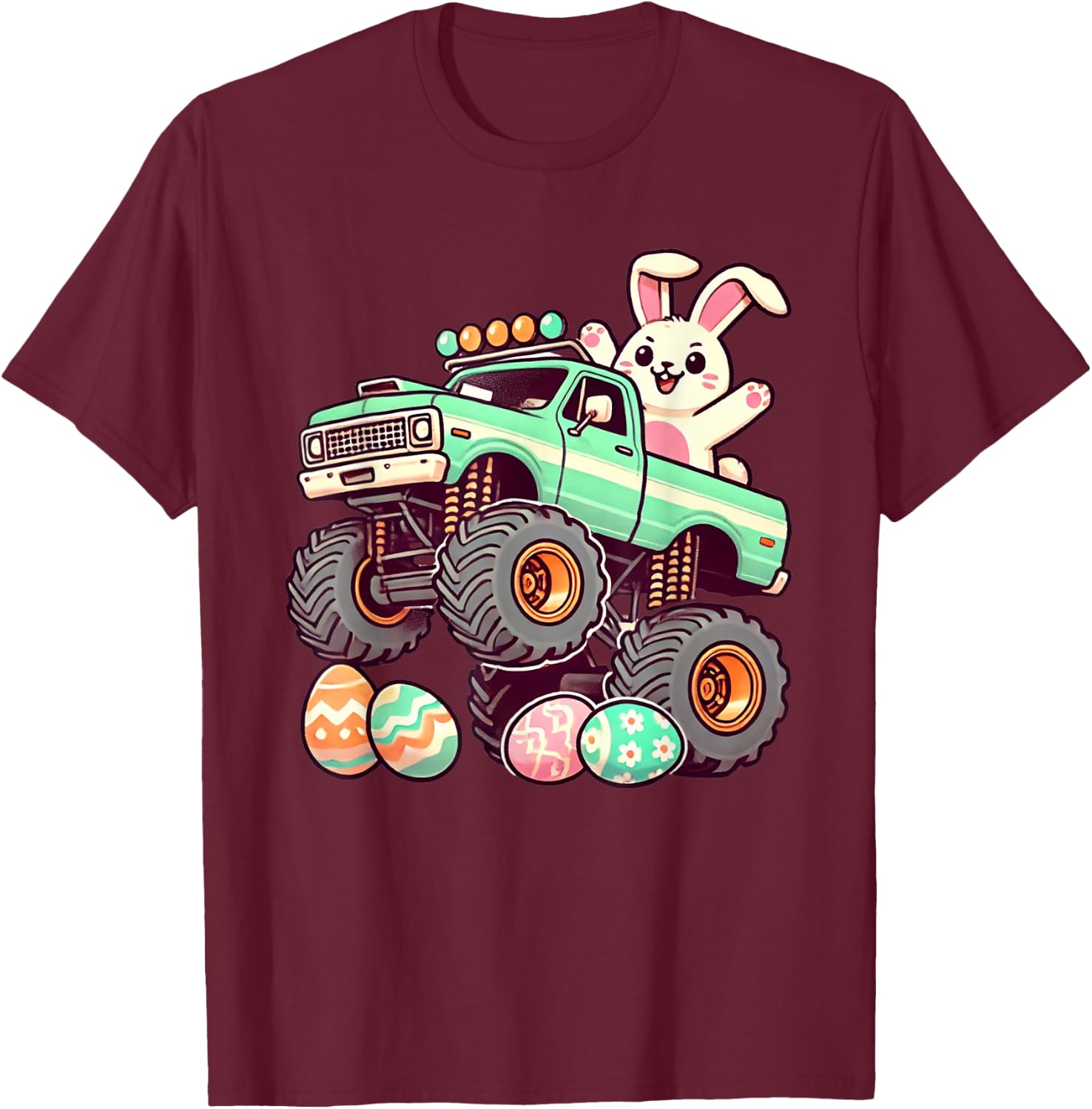 Monster Truck Bunny Happy Easter Day Kids Boys Toddler Funny T-Shirt - T-Shirt | Maroon