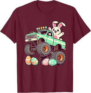 Monster Truck Bunny Happy Easter Day Kids Boys Toddler Funny T-Shirt - T-Shirt | Maroon