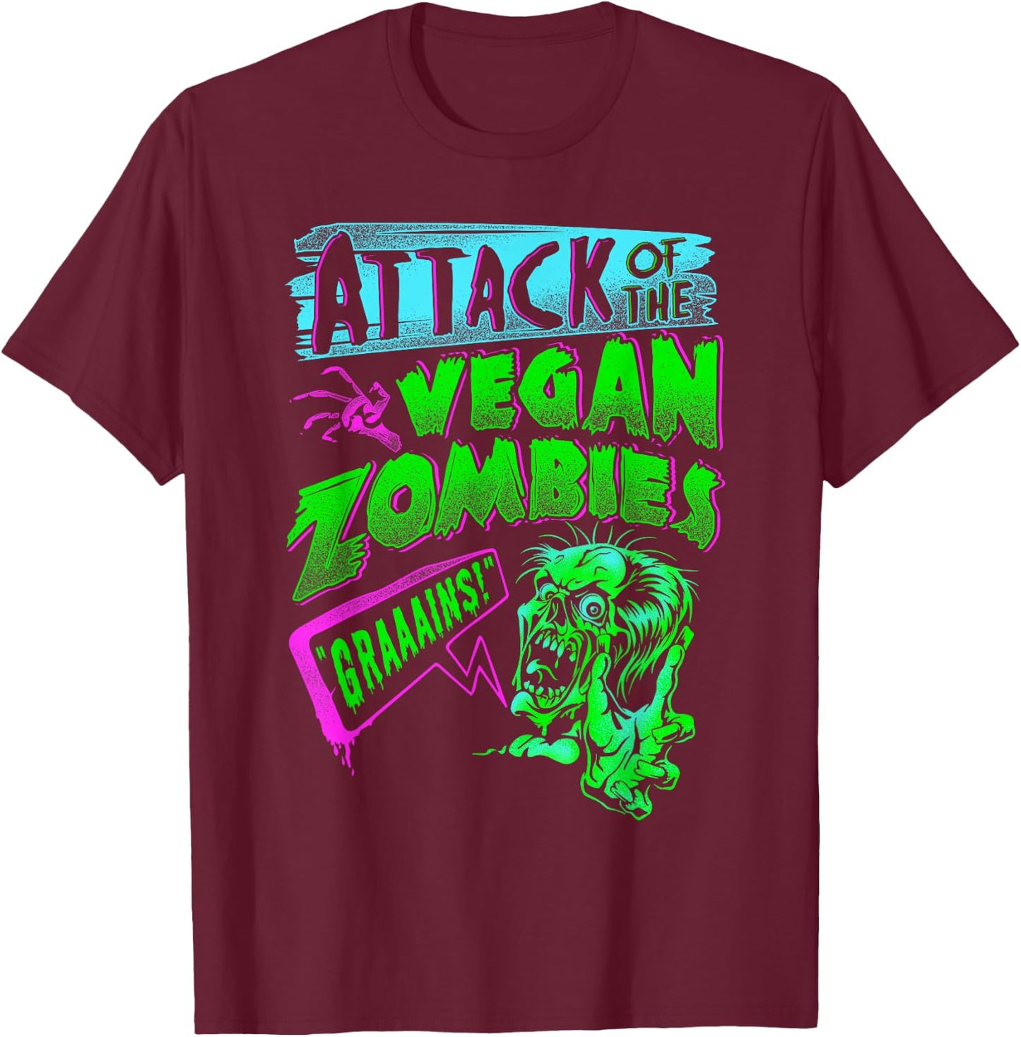 Attack of the Vegan Zombies Vegetarian Halloween T-Shirt - T-Shirt | Maroon