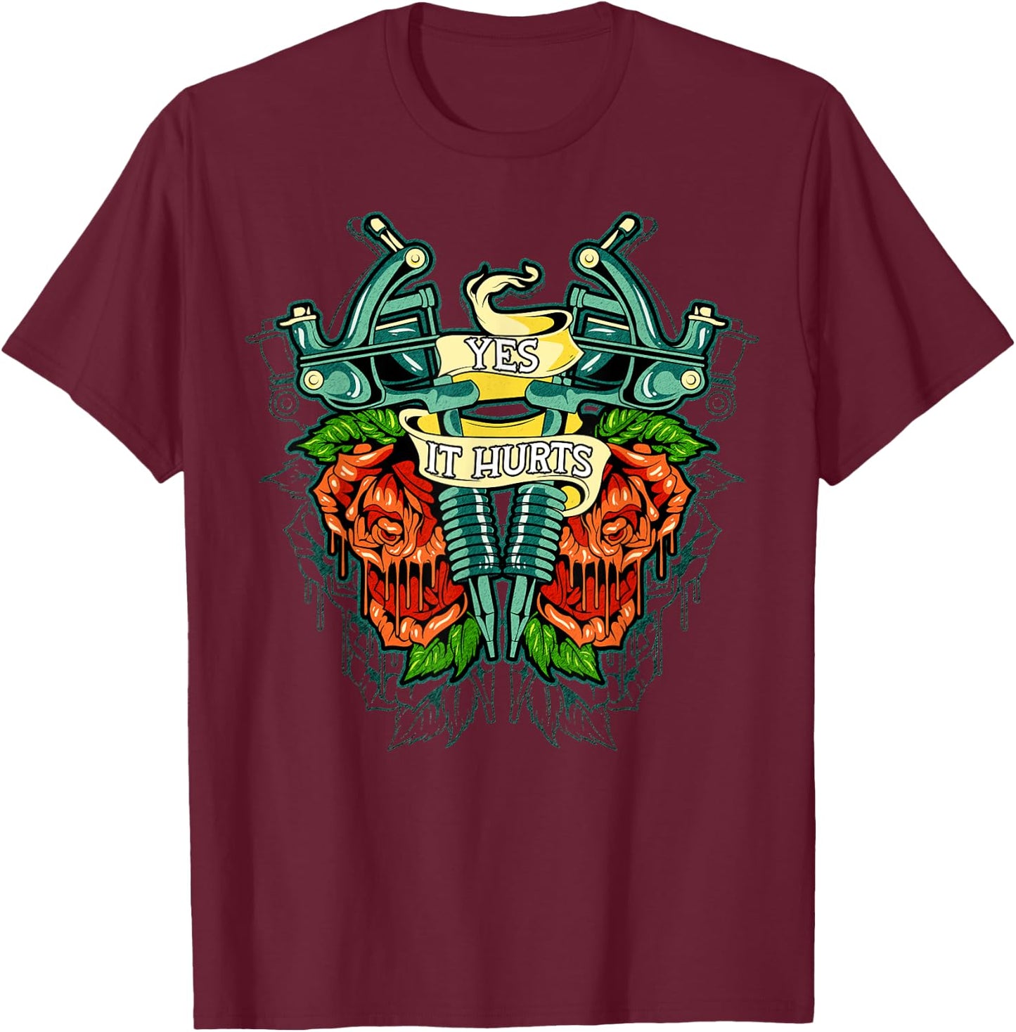 Yes It Hurts Vintage Old Style Tattoo design T-Shirt - T-Shirt | Maroon