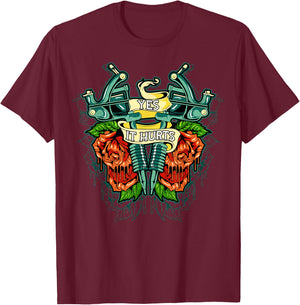 Yes It Hurts Vintage Old Style Tattoo design T-Shirt - T-Shirt | Maroon