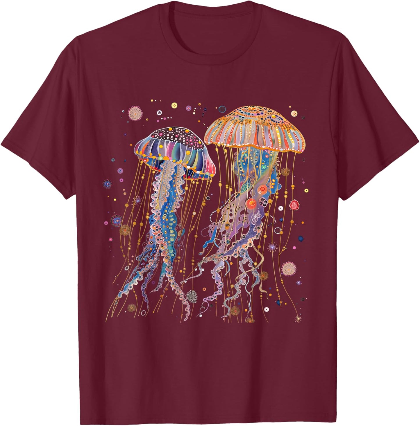 Jellyfish Colorful Flower Patterns Scuba Diving Diver Ocean T-Shirt - T-Shirt | Maroon