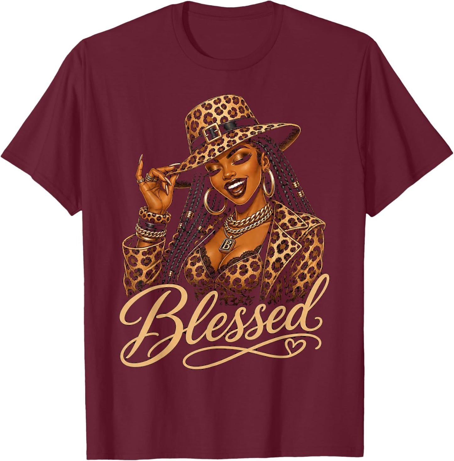 Stylish Woman in Leopard Print Empowerment Design T-Shirt - T-Shirt | Maroon