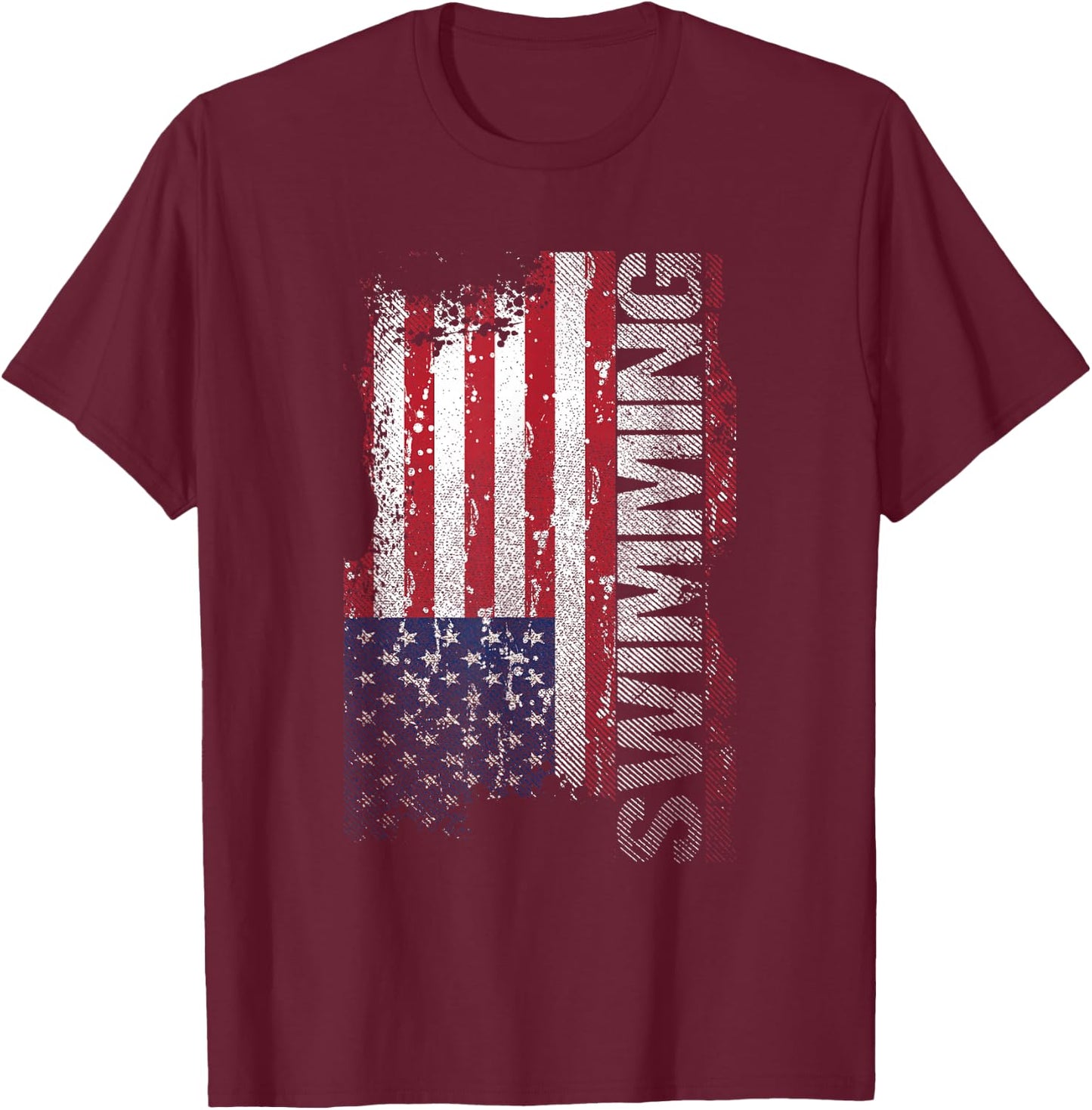 USA Flag Swimming T-Shirt - T-Shirt | Maroon