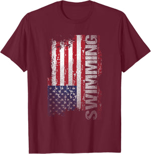 USA Flag Swimming T-Shirt - T-Shirt | Maroon