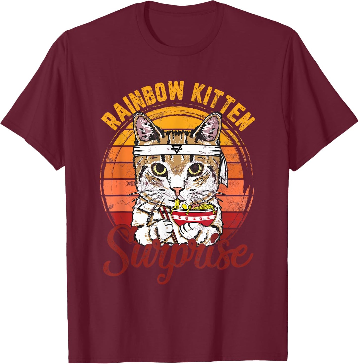 Animals Vintage Cats Rainbow Cat Kitten Surprise & Ramen T-Shirt - T-Shirt | Maroon