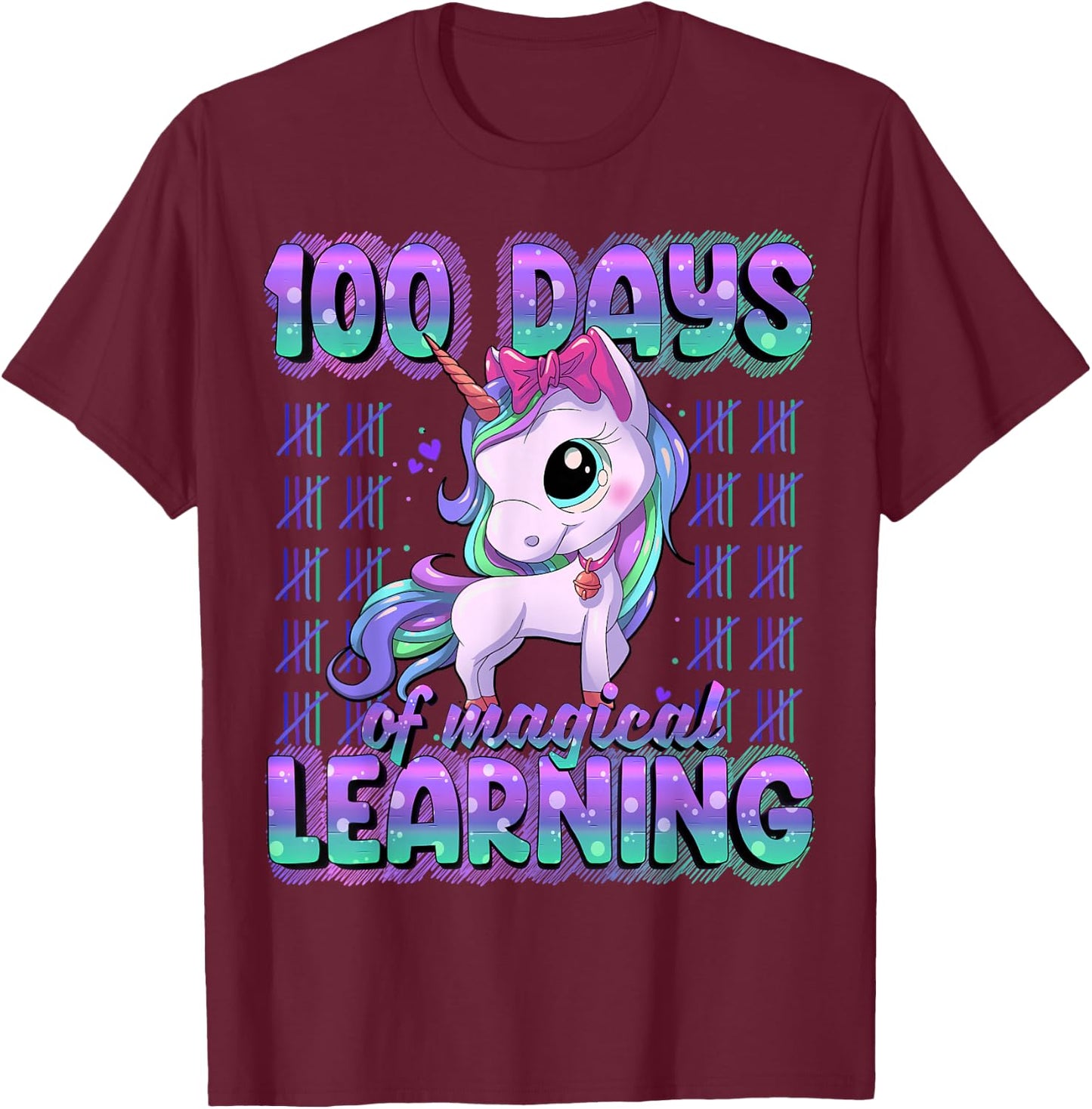 100 Days Of School Shirt Unicorn 100 Days Smarter 100th Day T-Shirt - T-Shirt | Maroon