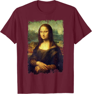 Mona Lisa by Leonardo da Vinci Famous Painting , black T-Shirt - T-Shirt | Maroon