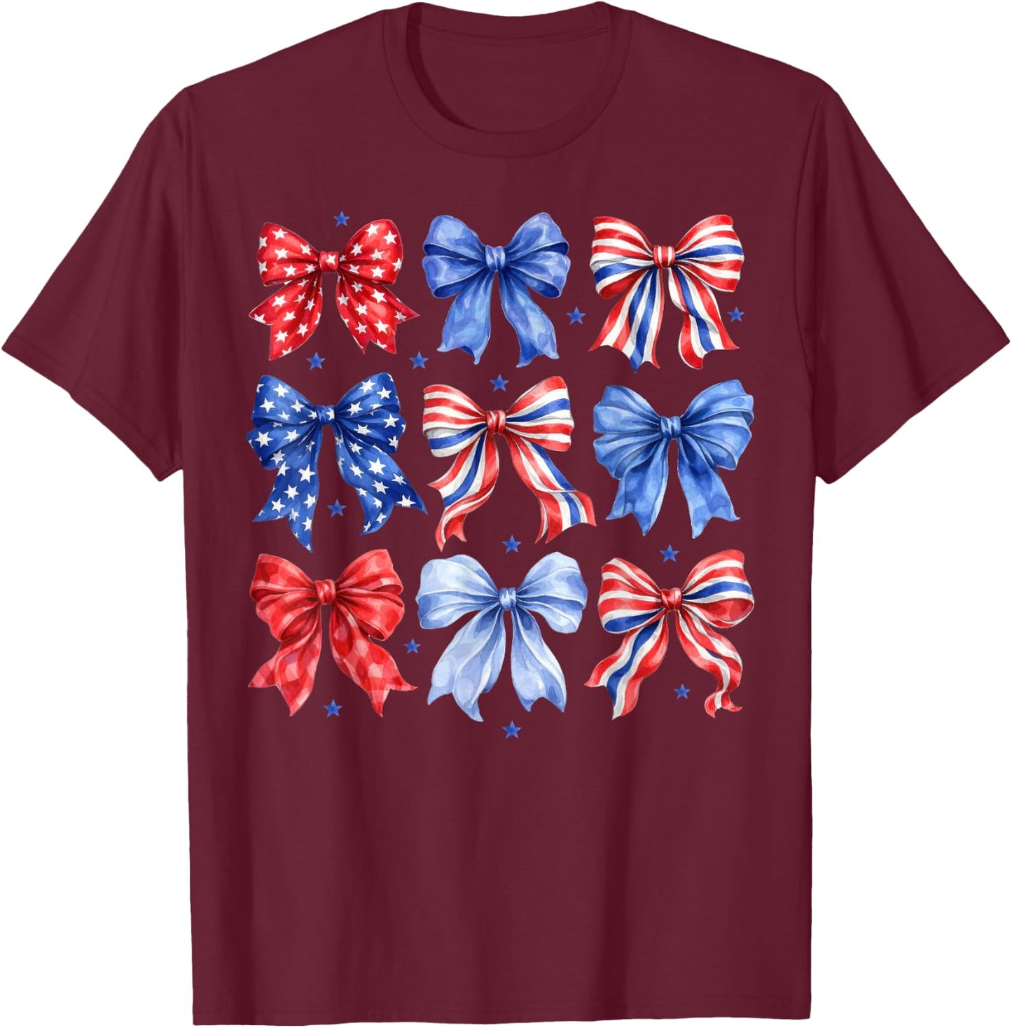 Coquette Bow in Red White Blue Patriotic 4th of July Girls T-Shirt - T-Shirt | Maroon
