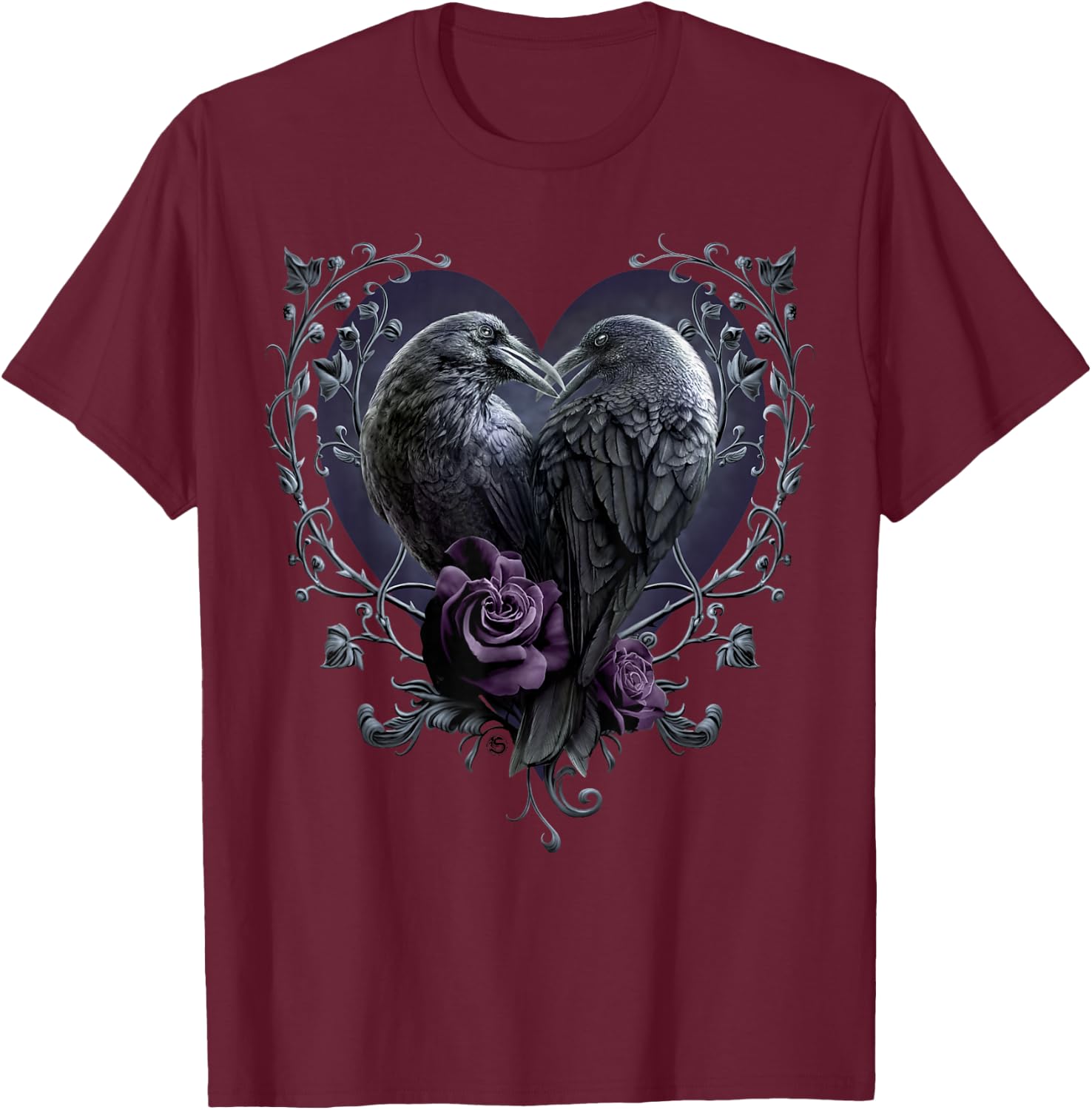 Spiral Original Raven Heart Gothic Ravens , black T-Shirt - T-Shirt | Maroon