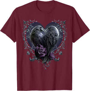 Spiral Original Raven Heart Gothic Ravens , black T-Shirt - T-Shirt | Maroon