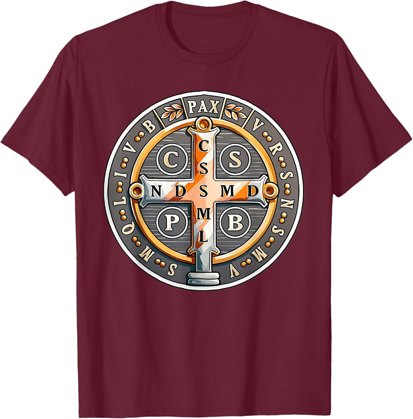 Catholic Saint Benedict Medal T-Shirt - T-Shirt | Maroon