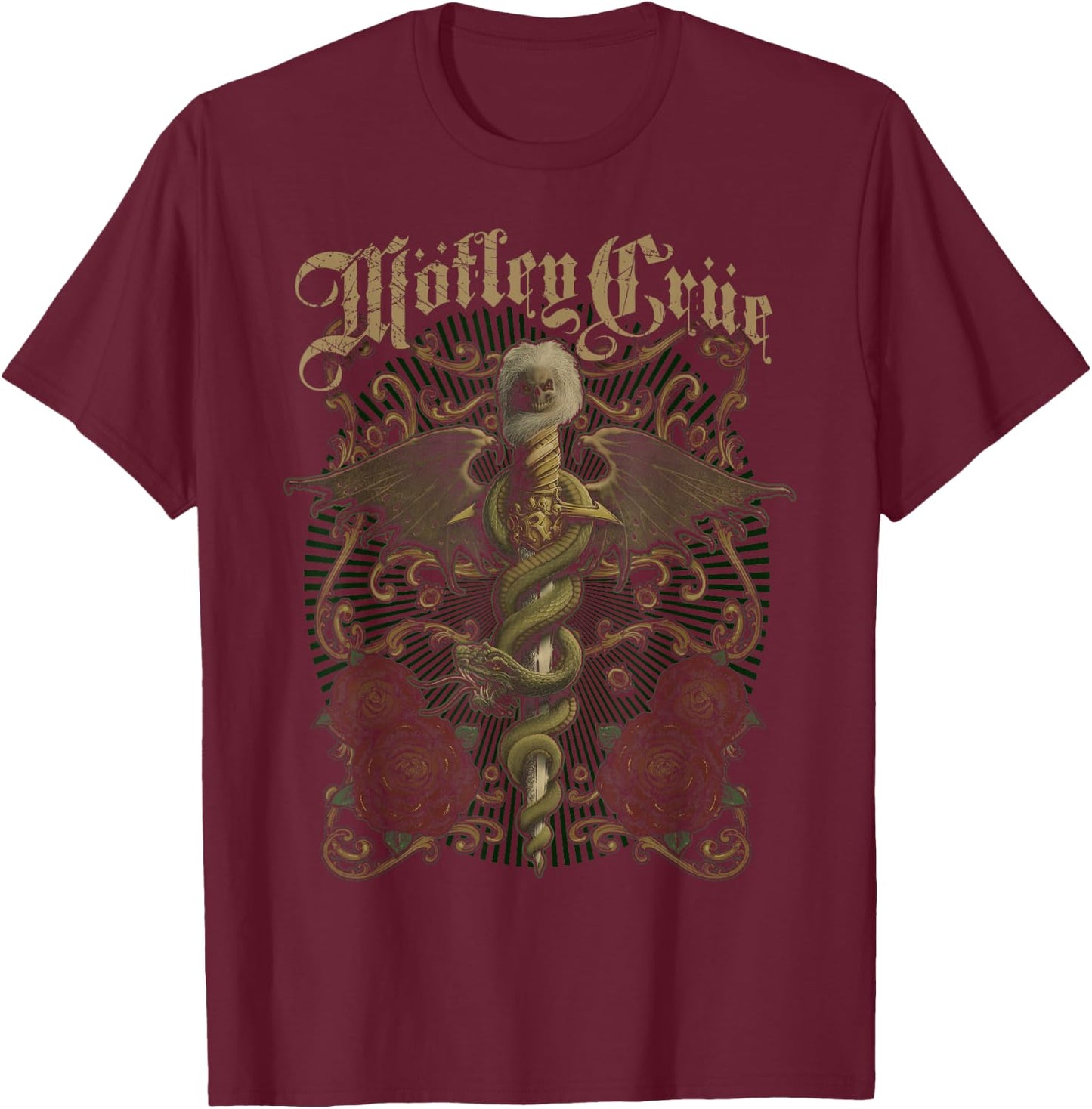 Mötley Crüe Exquisite Dagger T-Shirt - T-Shirt | Maroon