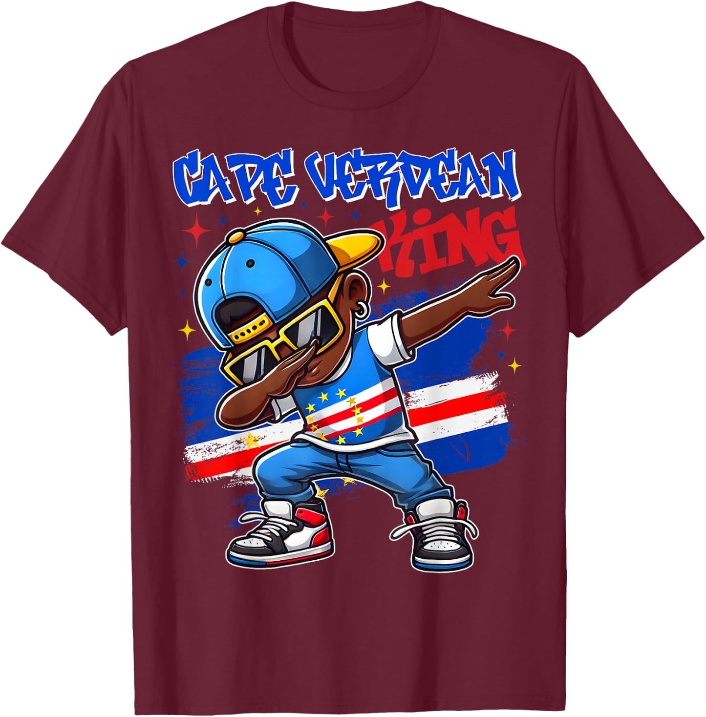 King of Cape Verde dabbing Cape Verde Flag Children's Pride , Black, S T-Shirt - T-Shirt | Maroon