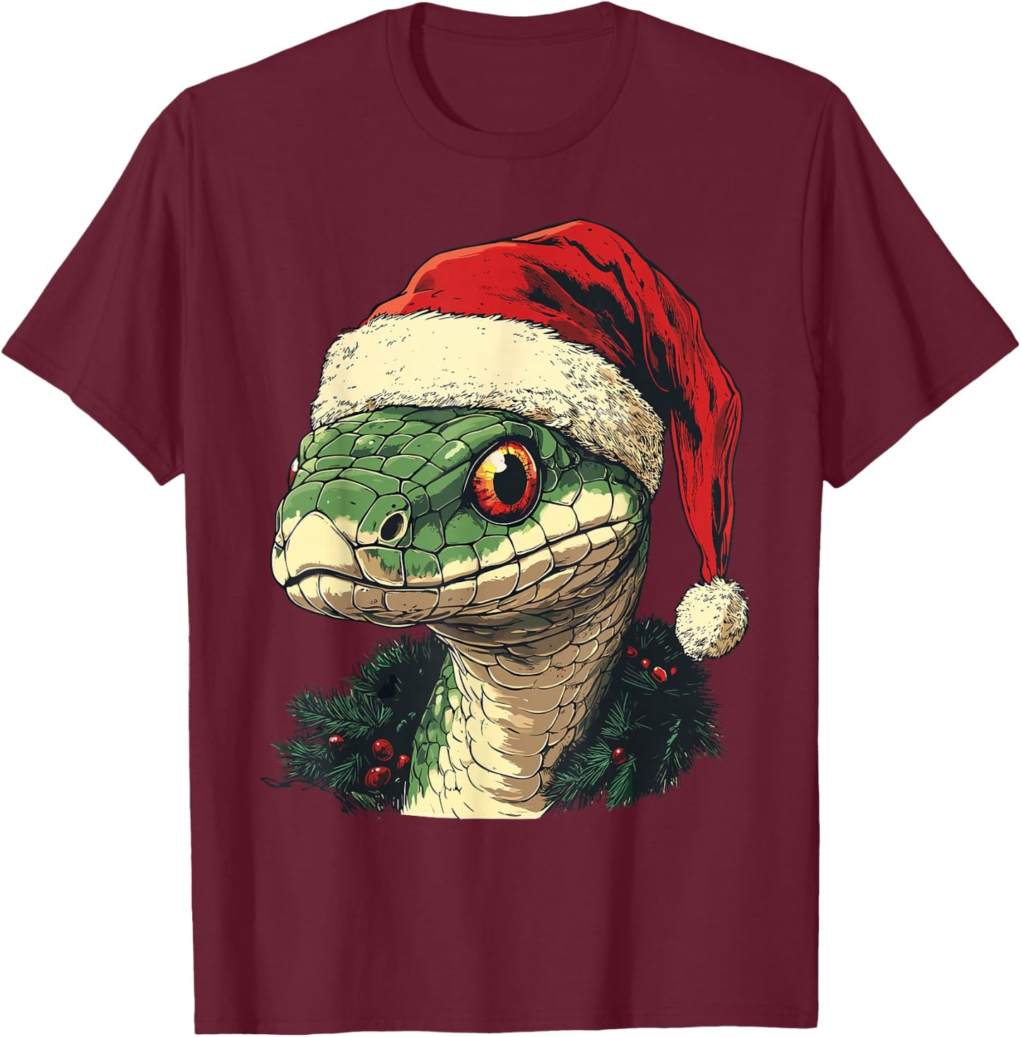 Snake Santa Hat Funny Christmas Xmas Snake Lovers Pajama T-Shirt - T-Shirt | Maroon
