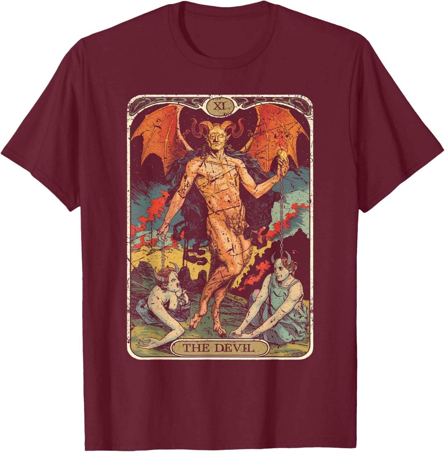 Tarot Card Vintage Devil T-Shirt - T-Shirt | Maroon