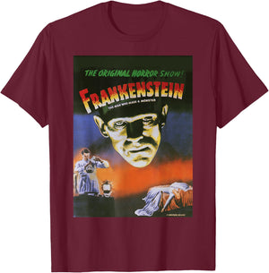 Universal Monsters Distressed Frankenstein Movie Poster T-Shirt - T-Shirt | Maroon