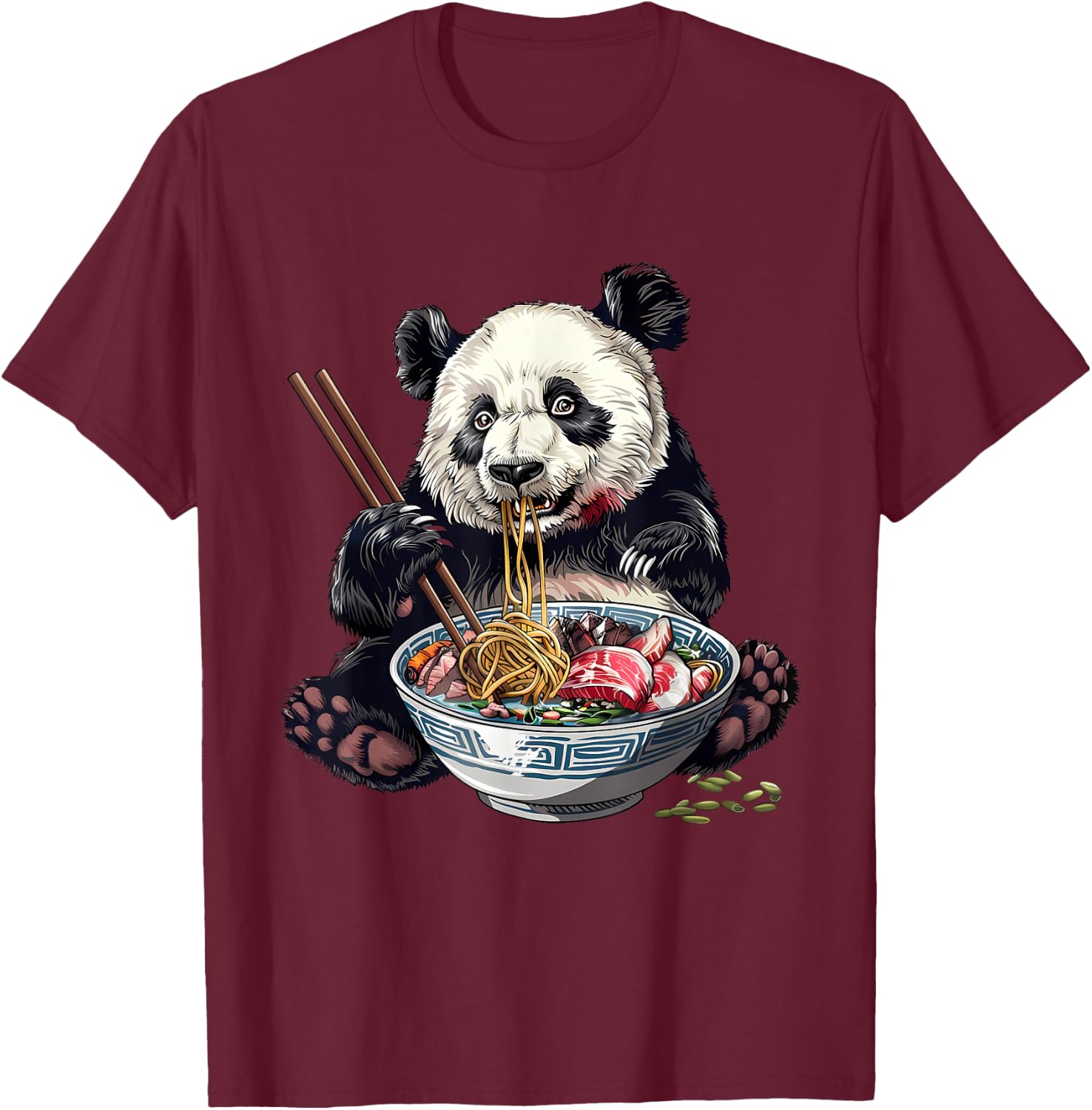 Panda Eating Ramen Noodles Ramen Noodles Panda Noodle Bowl T-Shirt - T-Shirt | Maroon