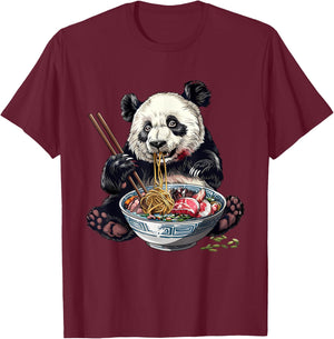 Panda Eating Ramen Noodles Ramen Noodles Panda Noodle Bowl T-Shirt - T-Shirt | Maroon