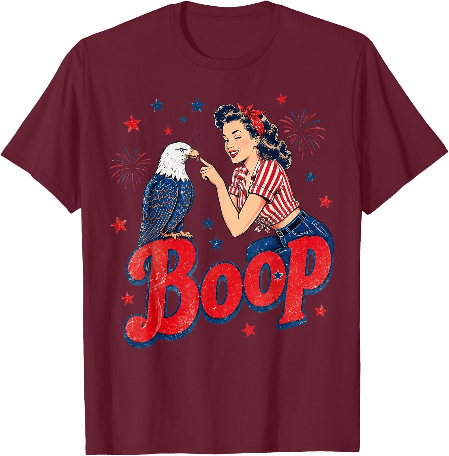 Boop Vintage Girl and Eagle Funny Patriotic 4th of July T-Shirt - T-Shirt | Maroon