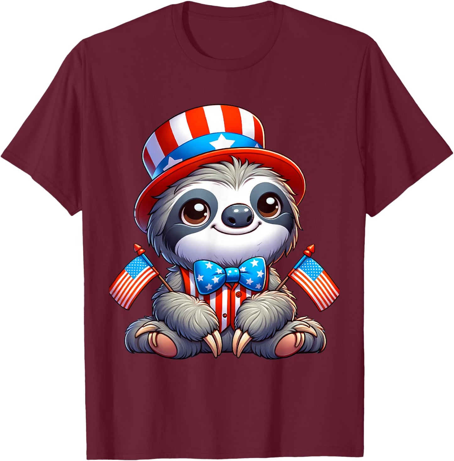 Sloth Happy 4th of July Independence Day Men Women Kids T-Shirt - T-Shirt | Maroon