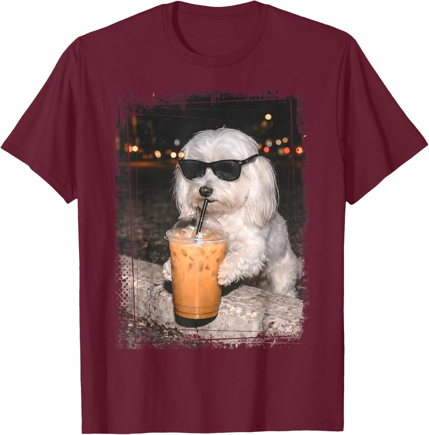 Malteser Sonnenbrille für Hunde mit Eiskaffee T-Shirt - T-Shirt | Maroon