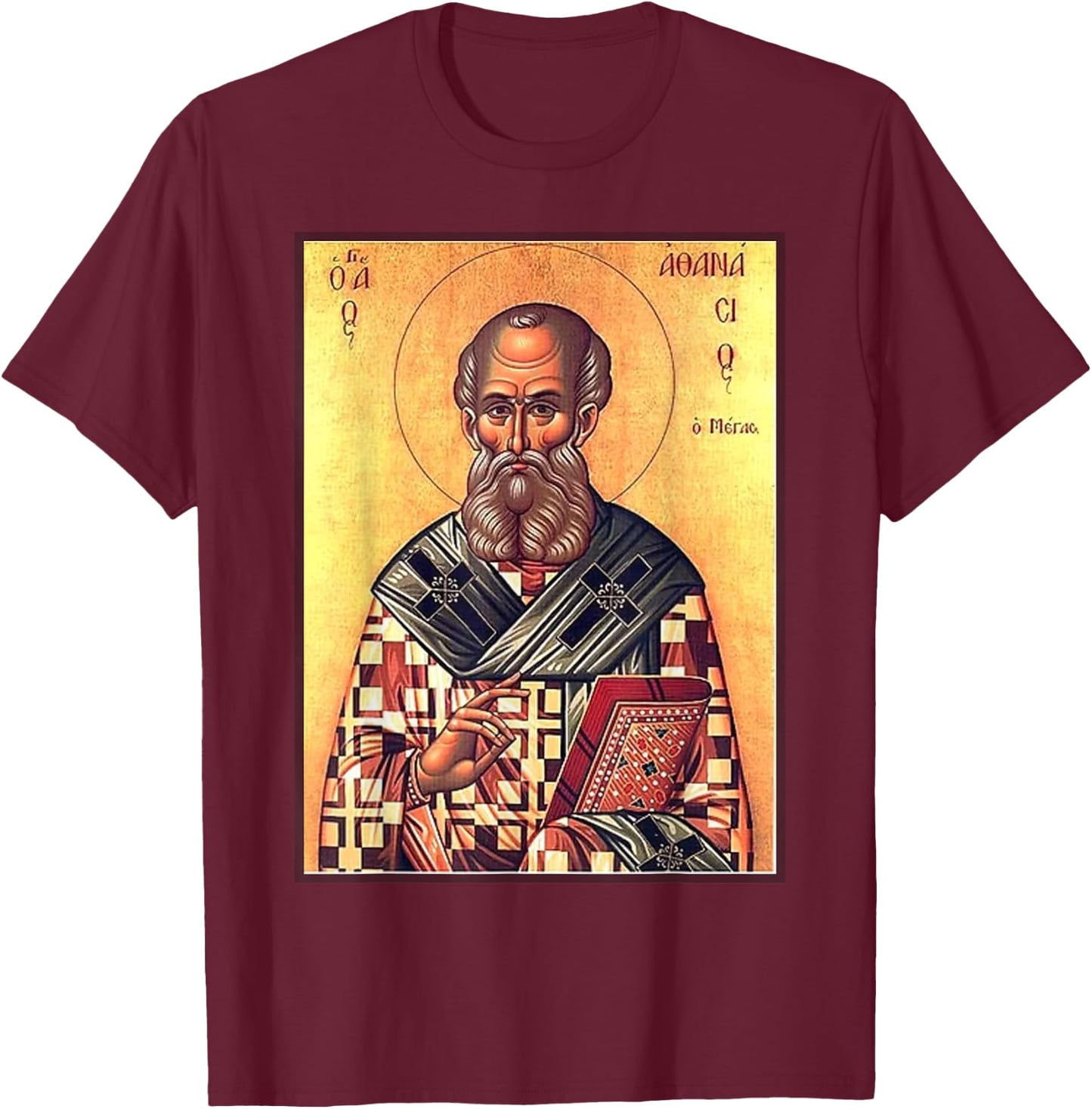 St. Athanasius of Alexandria Eastern Orthodox Byzantine Art T-Shirt - T-Shirt | Maroon