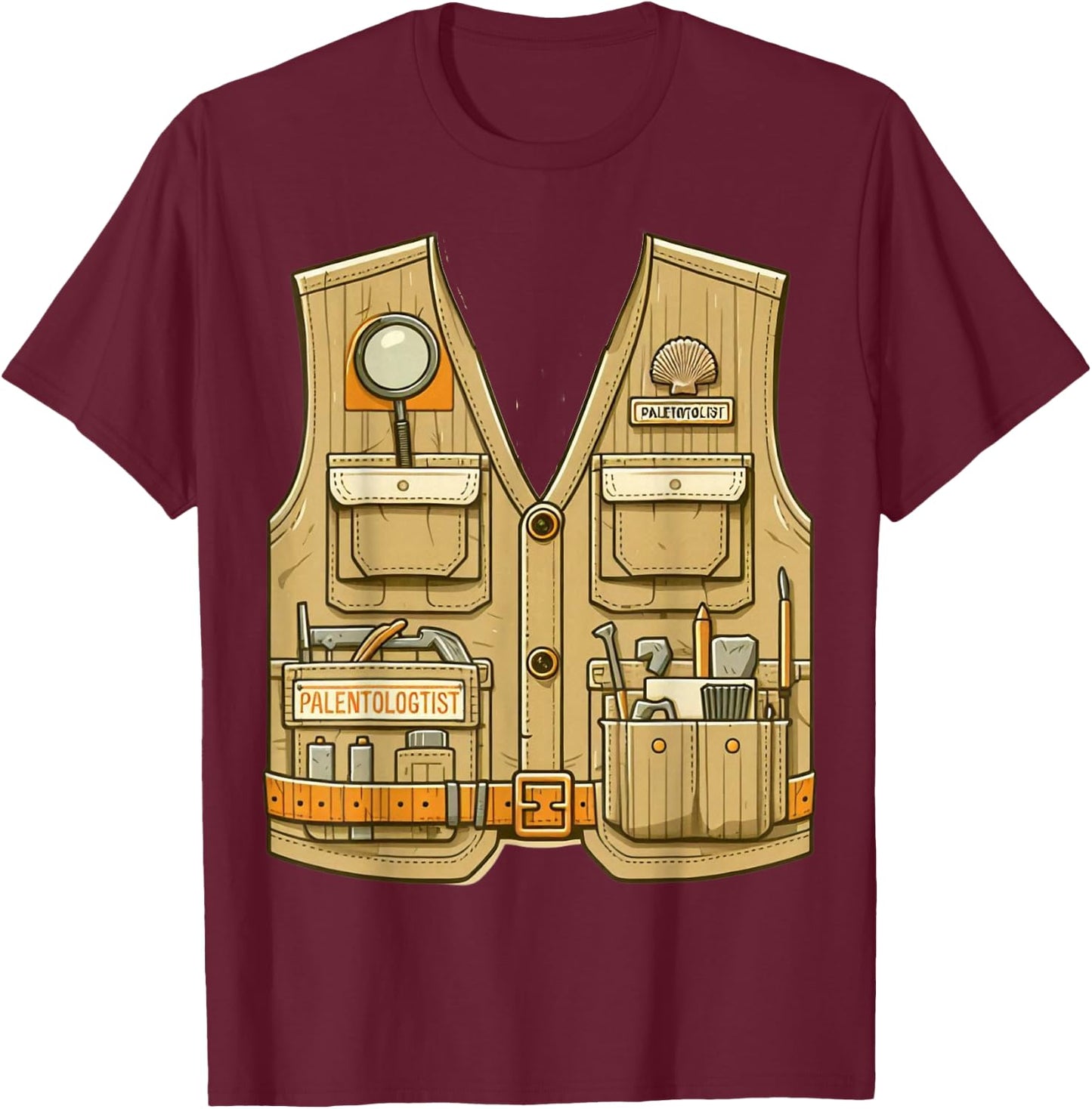Adult Kids Halloween Paleontologist Dinosaur Hunter Costume T-Shirt - T-Shirt | Maroon