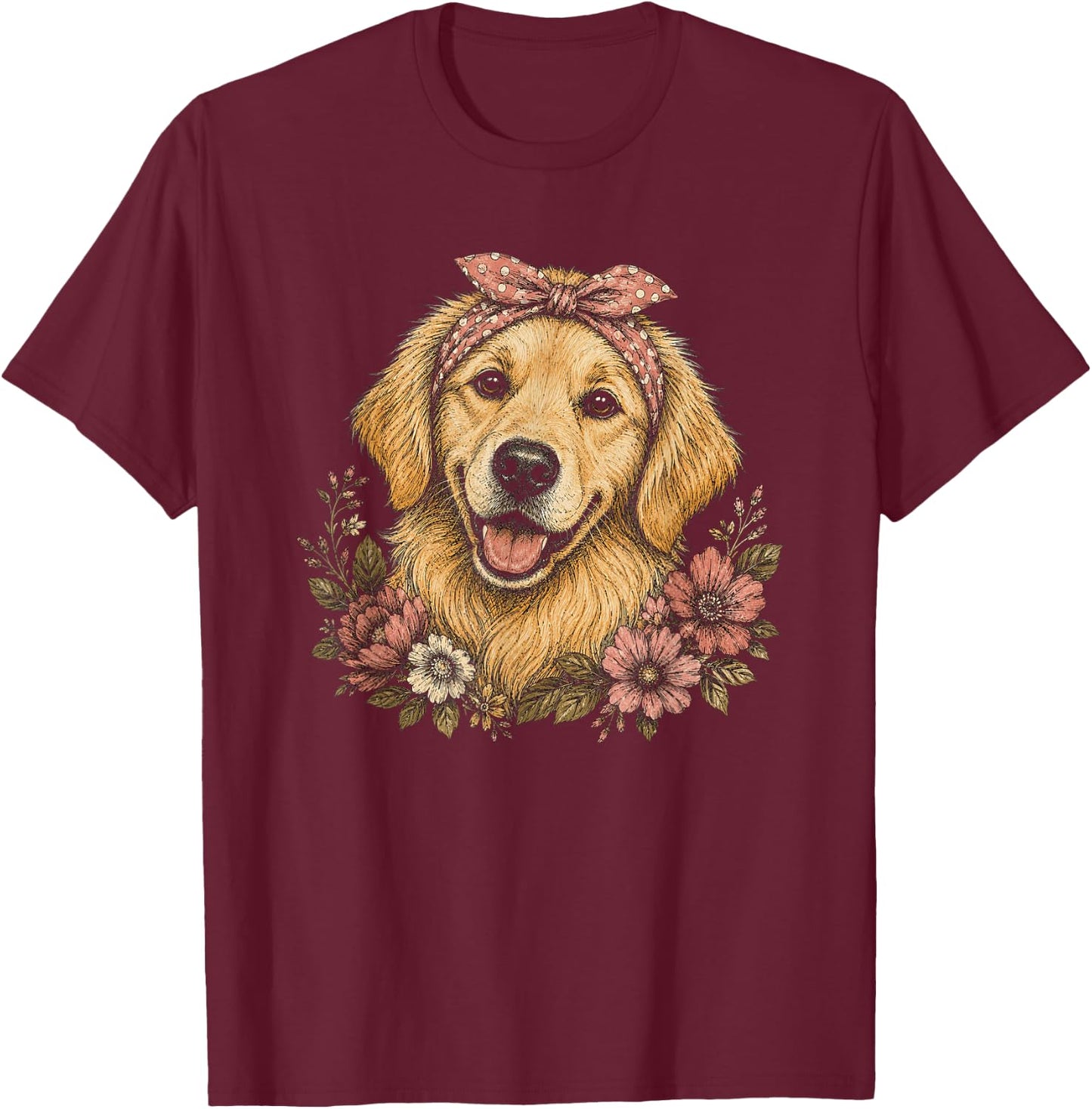 Golden Retriever Artwork Design for Girls T-Shirt - T-Shirt | Maroon