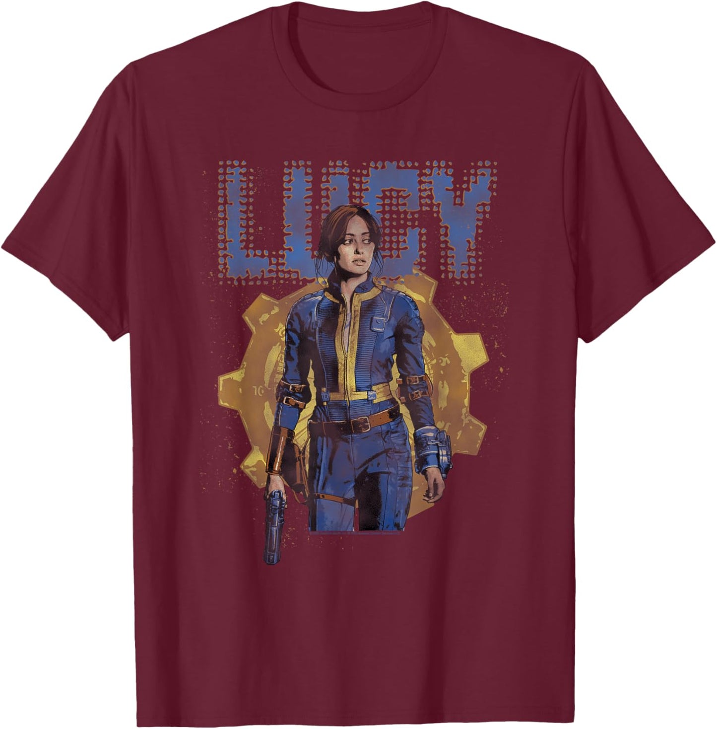 Fallout TV Series Lucy MacLean Vault Half-Tone 33 , Black, S T-Shirt - T-Shirt | Maroon