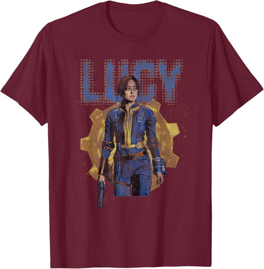 Fallout TV Series Lucy MacLean Vault Half-Tone 33 , Black, S T-Shirt - T-Shirt | Maroon
