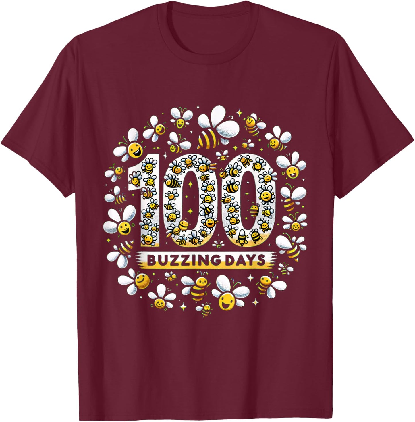 100 Days of School Bees Buzzing T-Shirt - T-Shirt | Maroon