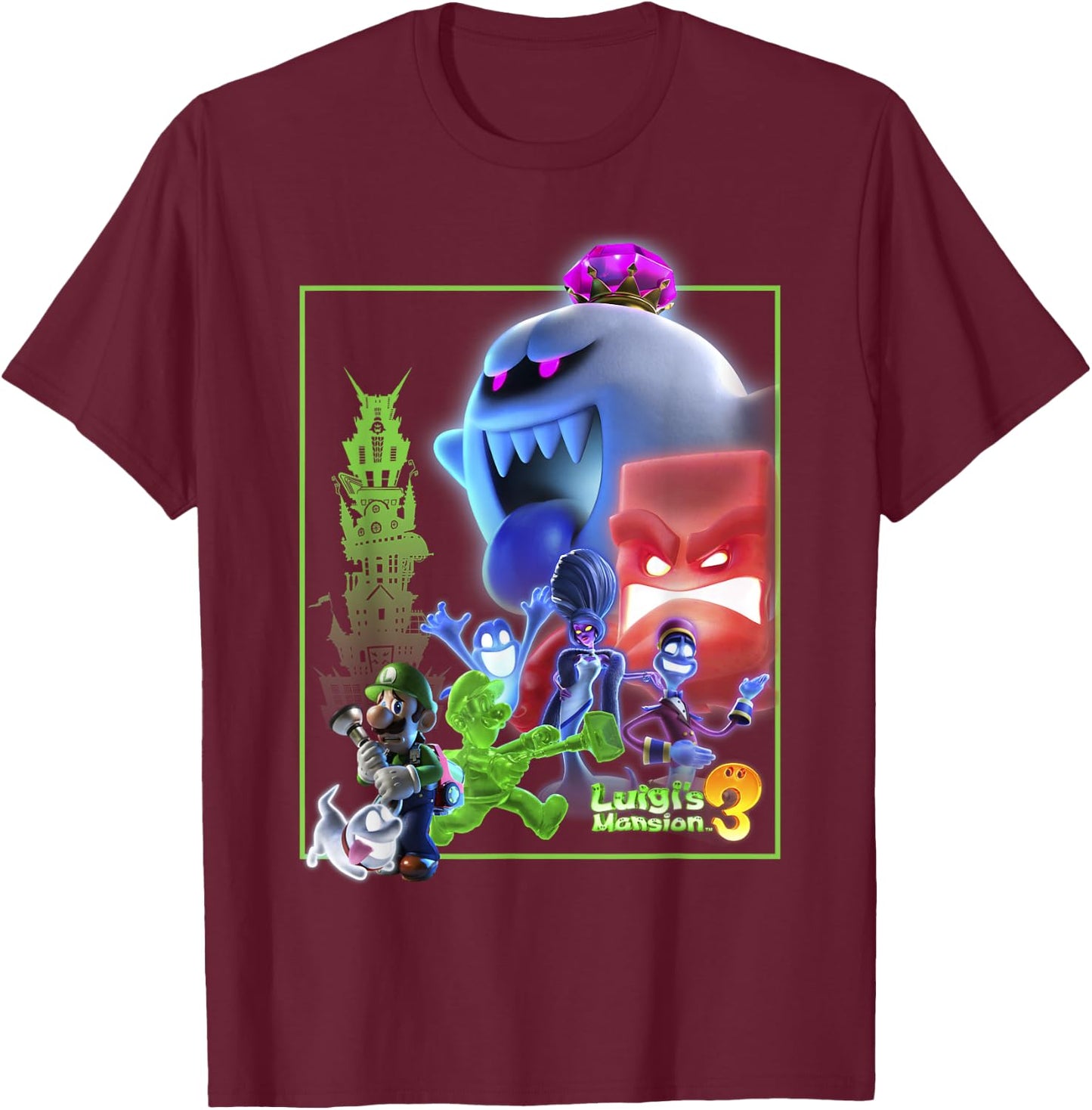 Luigi's Mansion 3 Collage Poster T-Shirt - T-Shirt | Maroon
